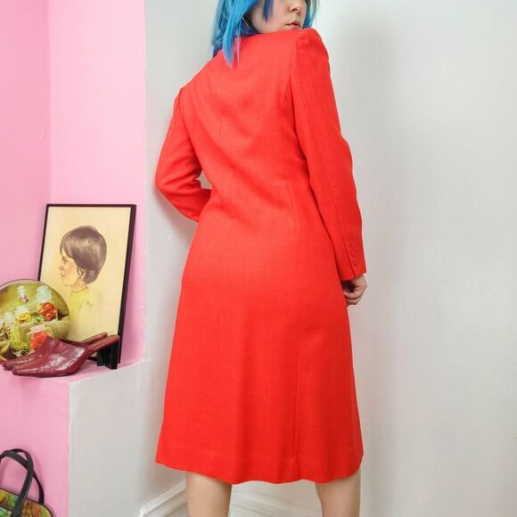Vintage 80s Bright Red Custom Made Blazer Dress - Picture 3 of 8